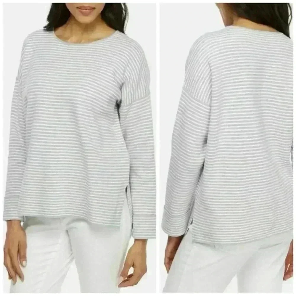 Eileen Fisher Striped 70% Organic Cotton/Silk Sweater Size Medium